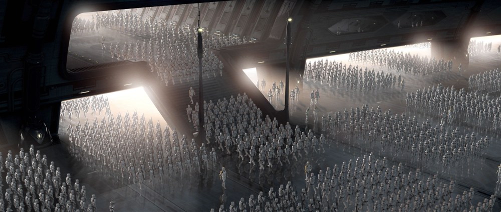 Star Wars II, attack of the clones Année : 2002 - USA Thousands of Clone troupers on a Kamino landing platform Réalisateur : George Lucas