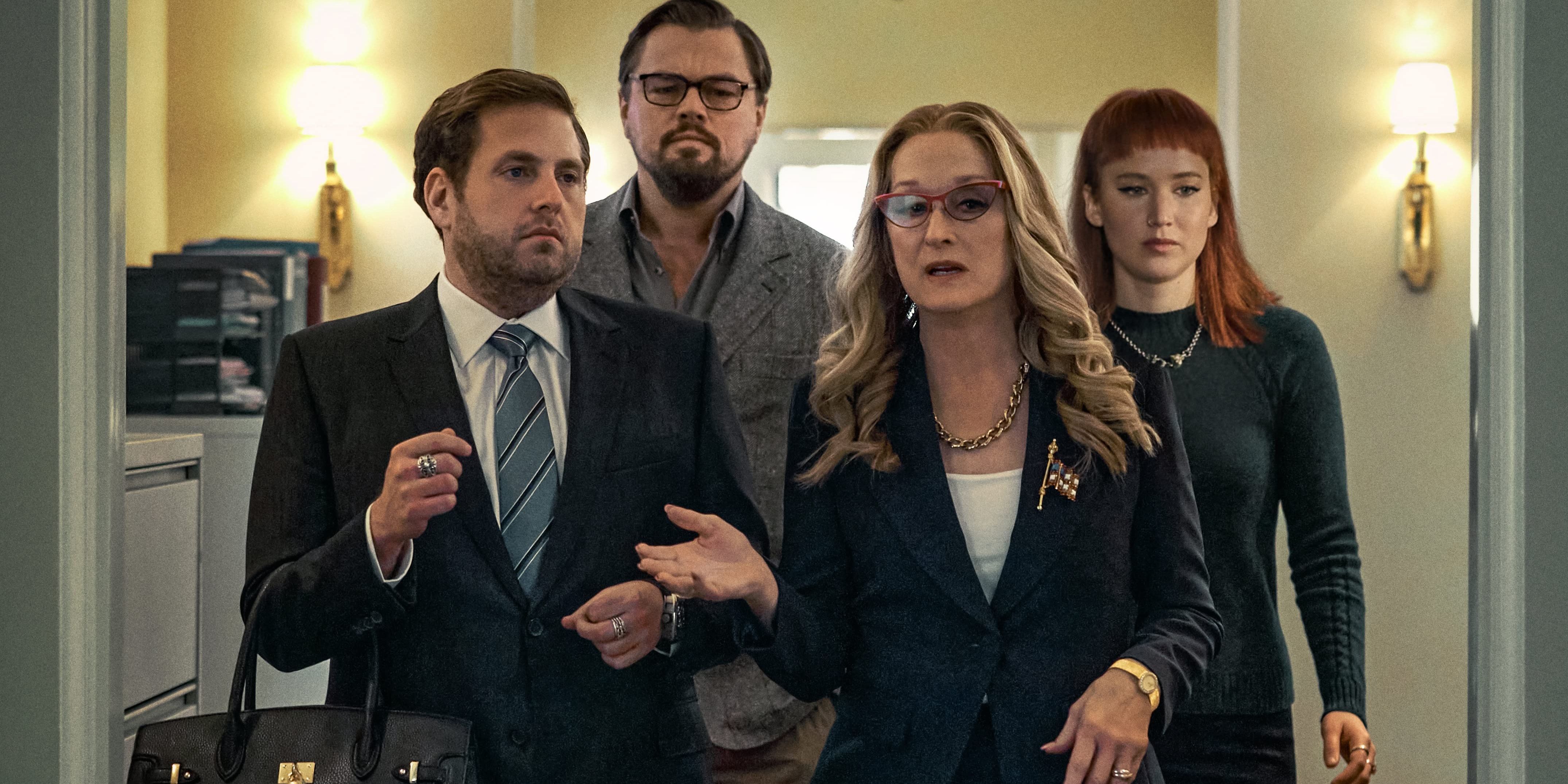 Leonardo-DiCaprio,-Jennifer-Lawrence,-Meryl-Streep,-and-Jonah-Hill-in-Dont-Look-Up